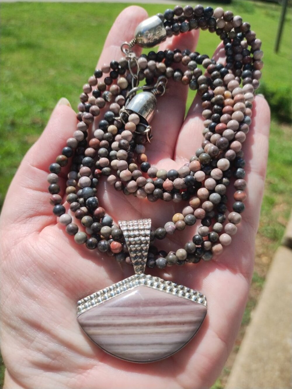Jay King DTR 5 Strand petrified Wood necklace pendant set 925 Sterling Silver - Picture 7 of 8